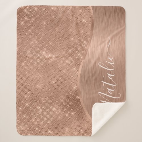 Metallic Rose Gold Glitter Personalized  Sherpa Blanket
