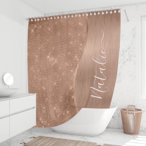 Metallic Rose Gold Glitter Personalized Shower Curtain