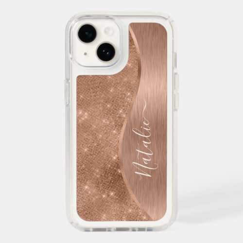Metallic Rose Gold Glitter Personalized Speck iPhone 14 Case