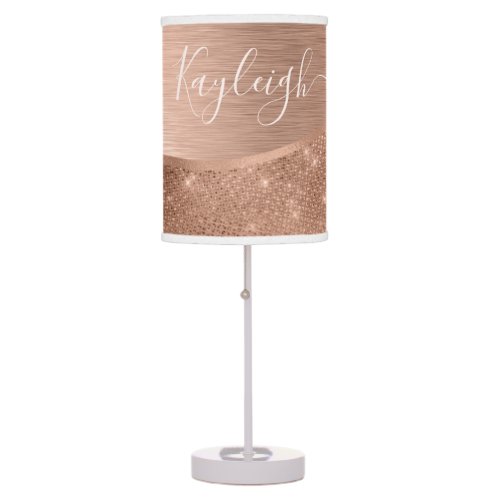 Metallic Rose Gold Glitter Personalized Table Lamp