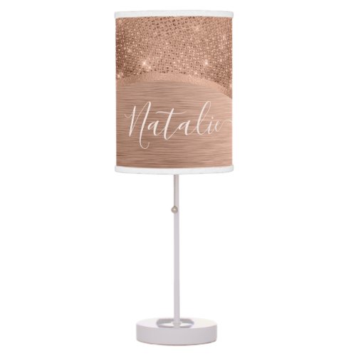 Metallic Rose Gold Glitter Personalized Table Lamp