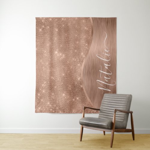 Metallic Rose Gold Glitter Personalized Tapestry