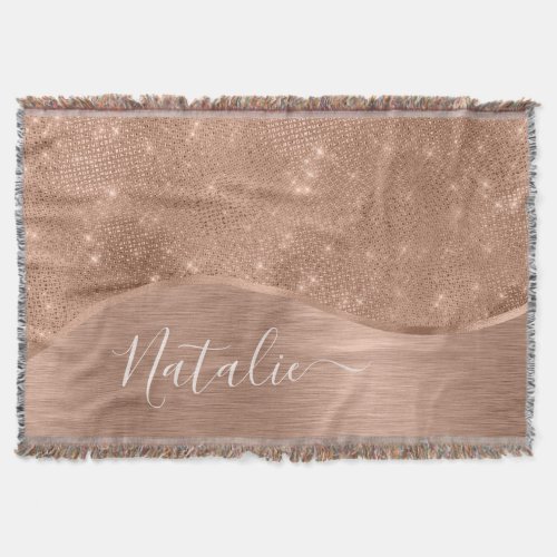 Metallic Rose Gold Glitter Personalized Throw Blanket