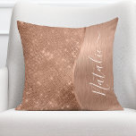 Metallic Rose Gold Glitter Personalized Throw Pillow<br><div class="desc">Easily personalize this rose gold brushed metal and glamorous faux glitter patterned throw pillow with your own custom name.</div>