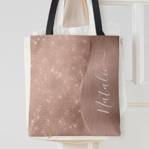 Metallic Rose Gold Glitter Personalized Tote Bag