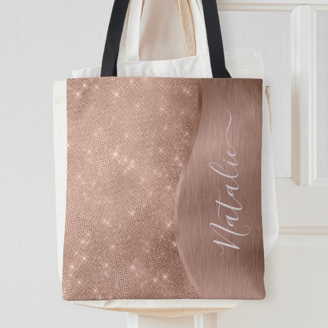 Metallic Rose Gold Glitter Personalized Tote Bag (Creator Uploaded)