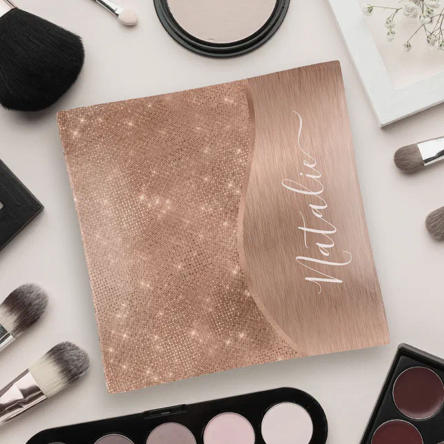 Metallic Rose Gold Glitter Personalized Trinket Tray