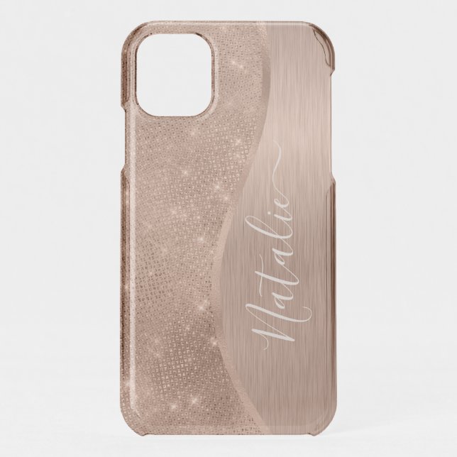 Metallic Rose Gold Glitter Personalized Uncommon iPhone Case (Back)