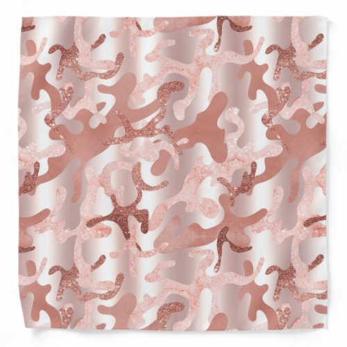 Metallic Rose Gold Glitter Pink Marble Camo Print Bandana