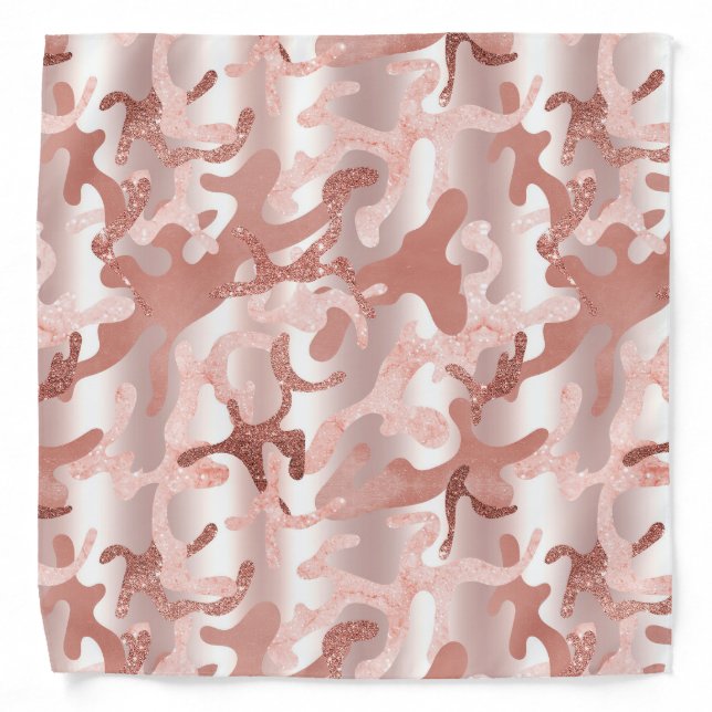 Metallic Rose Gold Glitter Pink Marble Camo Print Bandana (Front)