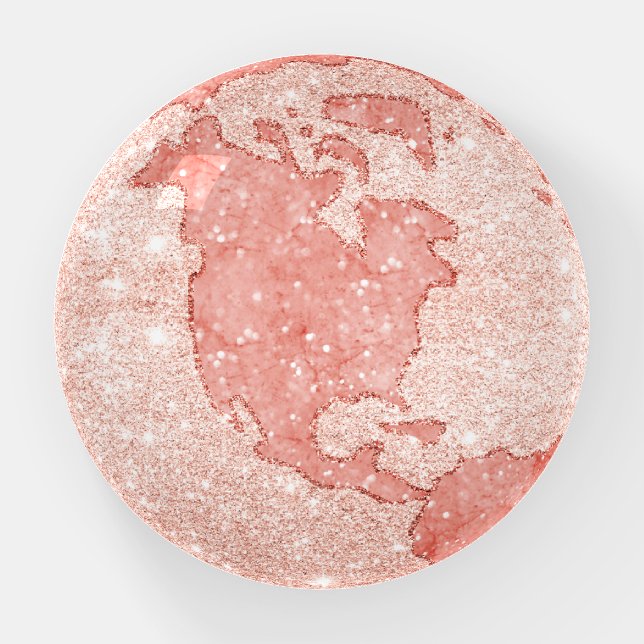 Metallic Rose Gold Glitter Pink Marble Globe Dome Paperweight (Front)