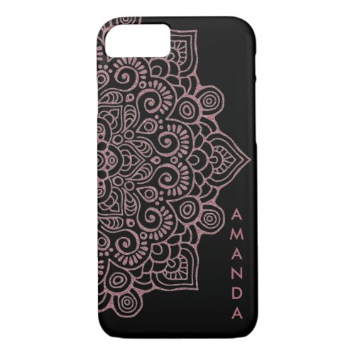 METALLIC  Rose Gold Intricate Lace Mandala BLACK iPhone 87 Case