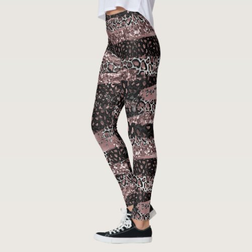 Metallic Rose Gold Leopard Spots  Brush Strokes Leggings