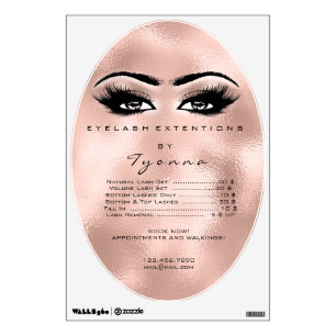 Metallic Rose Gold Logo  Price List Lashes Makeup Wall Decal