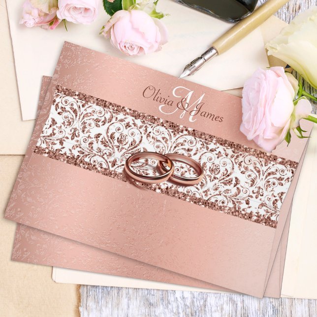 Metallic Rose Gold Monogram Damask Wedding Envelope (Creator Uploaded)