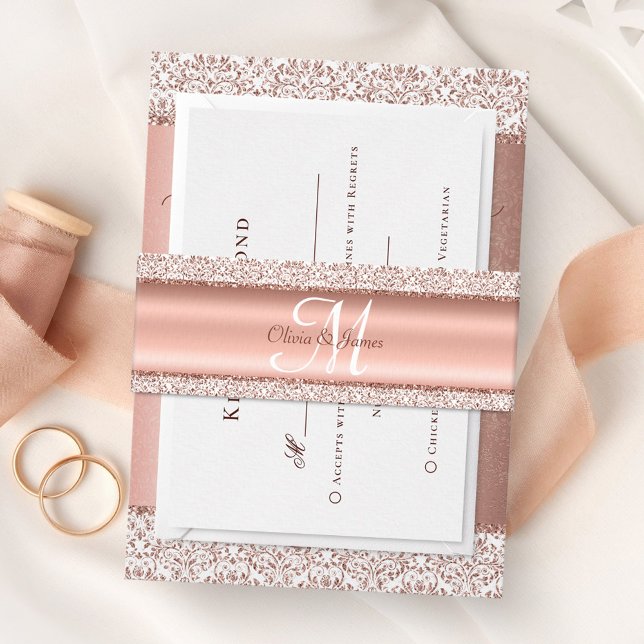 Metallic Rose Gold Monogram Wedding Invitation Belly Band (Creator Uploaded)