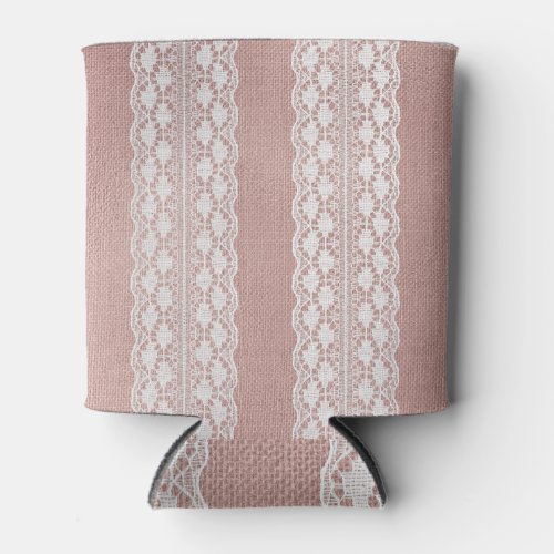 Metallic rose gold off_white lace texture can cooler
