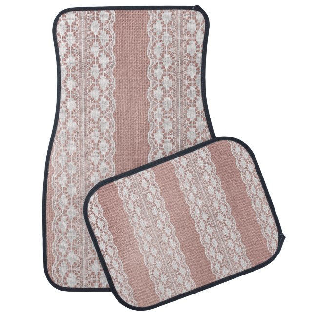 Metallic rose gold, off-white lace texture. car floor mat (Set)
