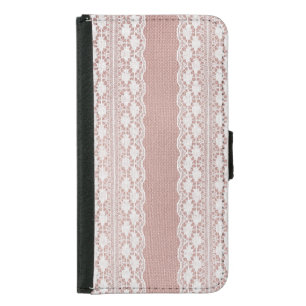Metallic rose gold, off-white lace texture. samsung galaxy s5 wallet case