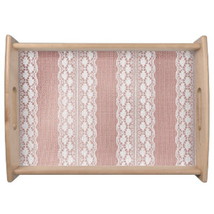 Metallic rose gold, off-white lace texture. serving tray