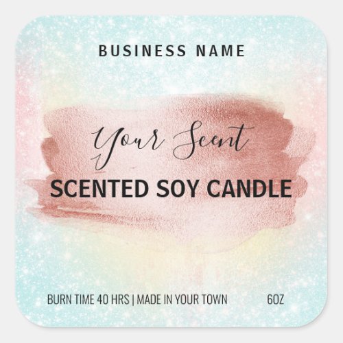 Metallic Rose Gold Pastel Scented Soy Candle Label
