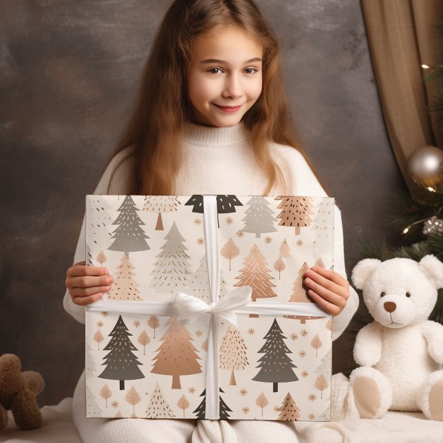 Metallic Rose Gold Pink Silver Christmas Trees Wrapping Paper Sheets (Creator Uploaded)