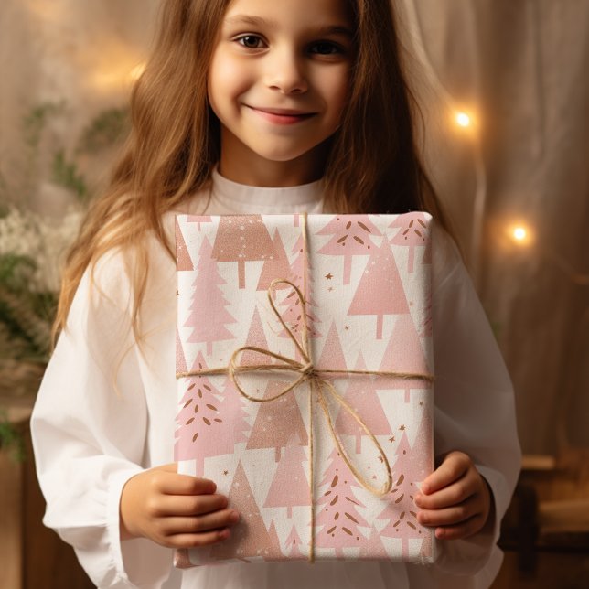 Metallic Rose Gold Pink Silver Christmas Trees Wrapping Paper Sheets (Creator Uploaded)