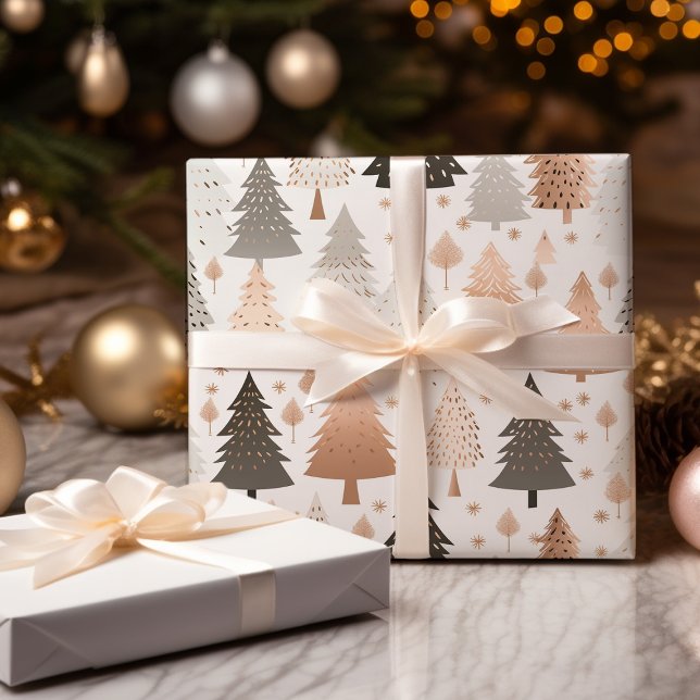 Metallic Rose Gold Pink Silver Christmas Trees Wrapping Paper Sheets (Creator Uploaded)