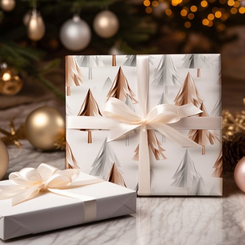 Metallic Rose Gold Pink Silver Christmas Trees Wrapping Paper Sheets