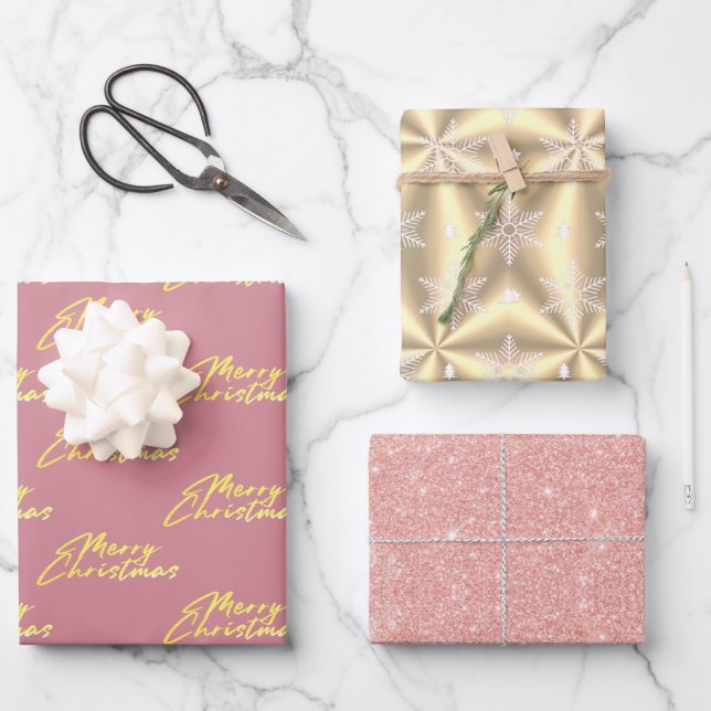Metallic Rose Gold Platinum Christmas   Wrapping Paper Sheets (Front)