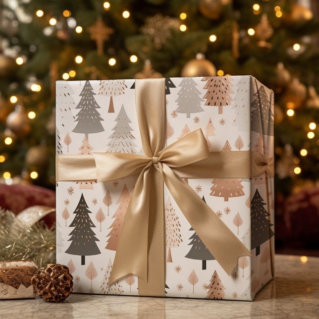 Metallic Rose Gold Platinum Silver Christmas Trees Wrapping Paper (Creator Uploaded)