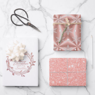 Metallic Rose Gold Platinum Silver Christmas Wrapping Paper Sheets