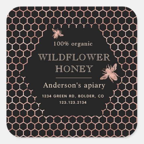 metallic rose gold queen bee honey jar label