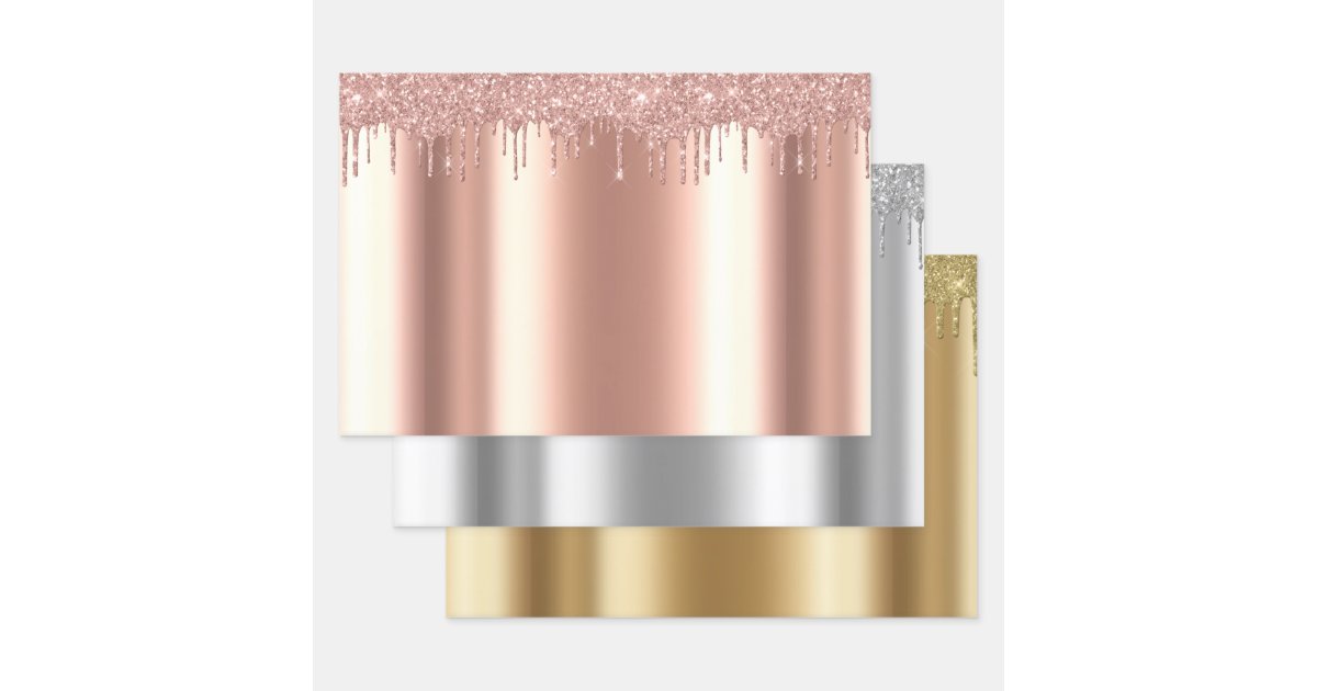 Rose Gold Glitter look Foils Wrapping Paper Sheets