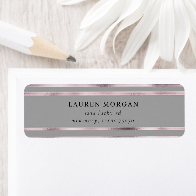 Metallic Rose Gold Stripes Return Address Label (Insitu)