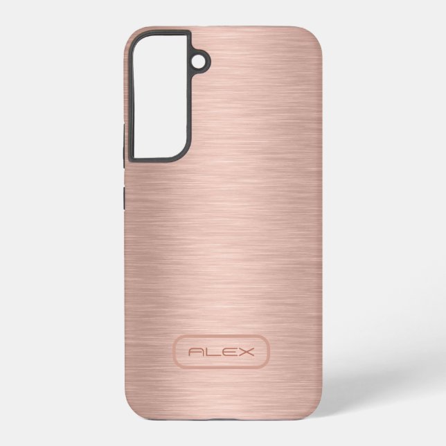 Metallic rose-gold texture, custom monogram samsung galaxy case (Back)