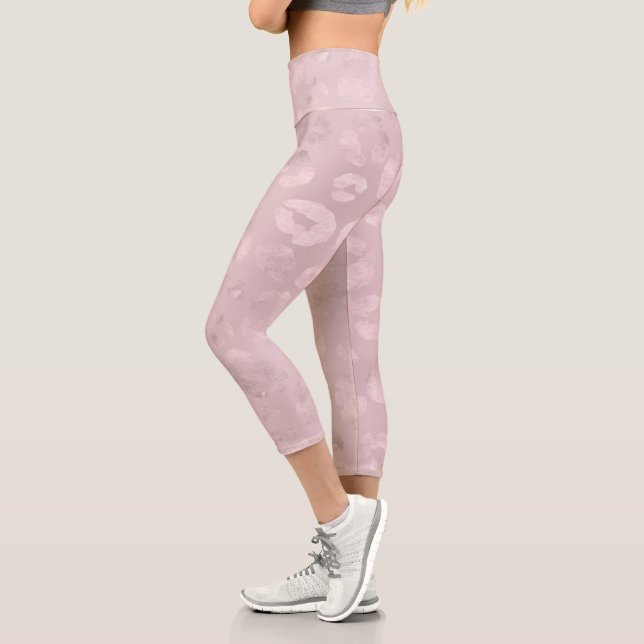 Metallic Rose Pink Cheetah Capri Leggings (Left)