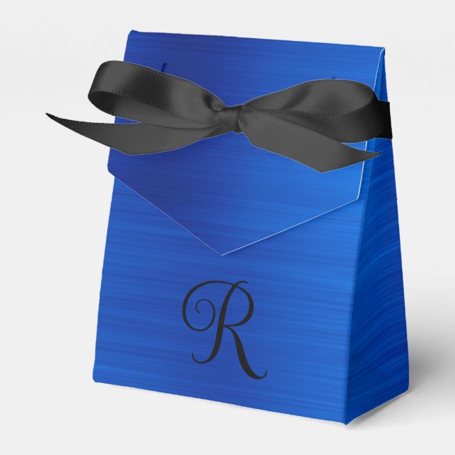 Metallic Royal Blue Curly Black Monogram Favor Boxes (Front Side)
