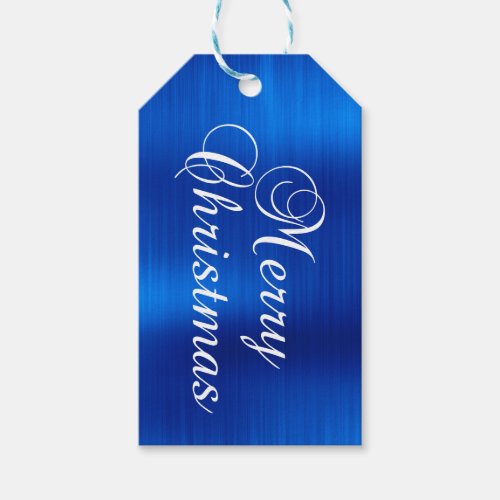 Metallic Royal Blue Merry Christmas Gift Tags