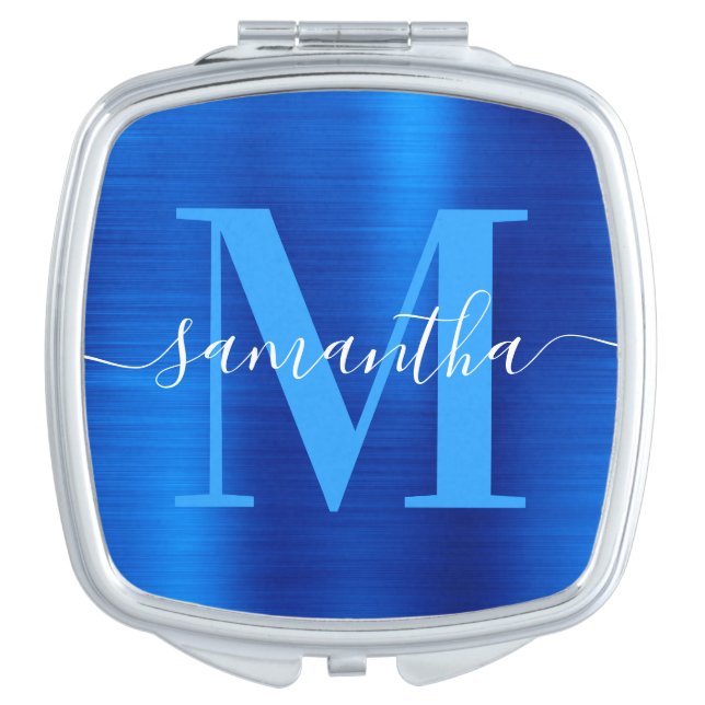 Metallic Royal Blue Signature Monogram Compact Mirror (Front)