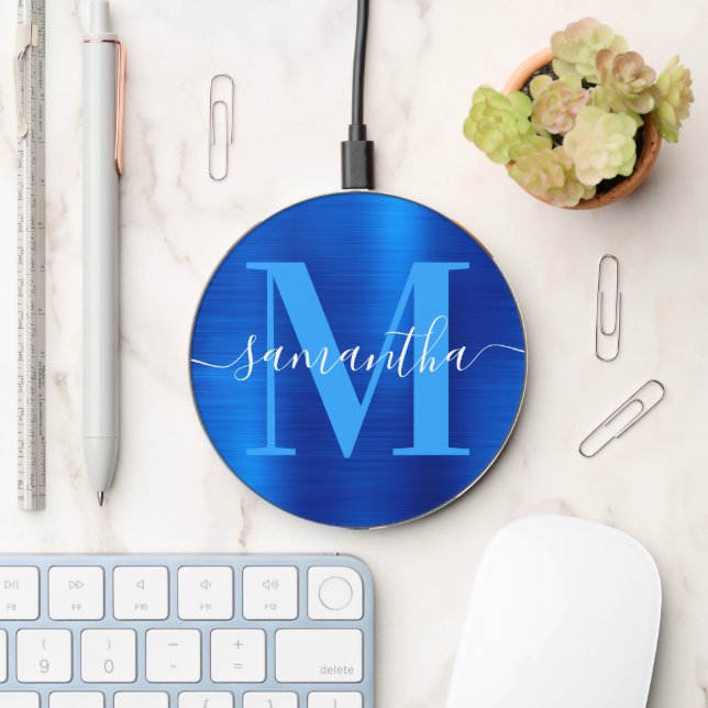 Metallic Royal Blue Signature Monogram Wireless Charger (Desk)