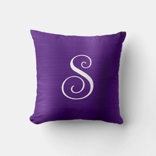 Metallic Royal Purple Curly Monogram Throw Pillow