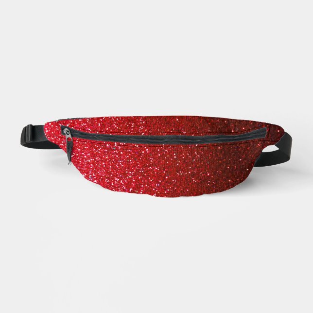 Metallic Ruby Red and Black Glitter Ombre Fanny Pack (Front)
