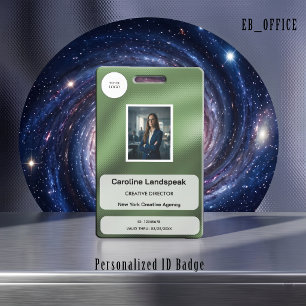 Metallic Sage Green Dots Custom Logo Photo ID  Badge
