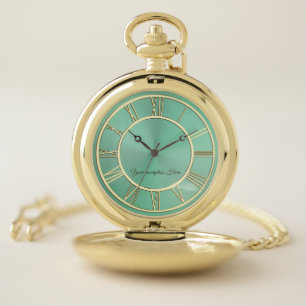 Metallic Sage Green Personalized Pocket Watch