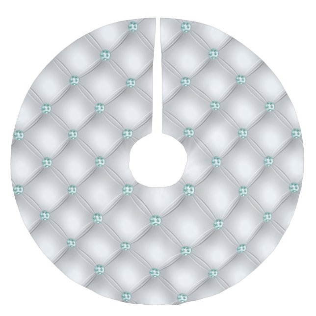 Metallic Satin White Mint Green Bling Brushed Polyester Tree Skirt (Front)