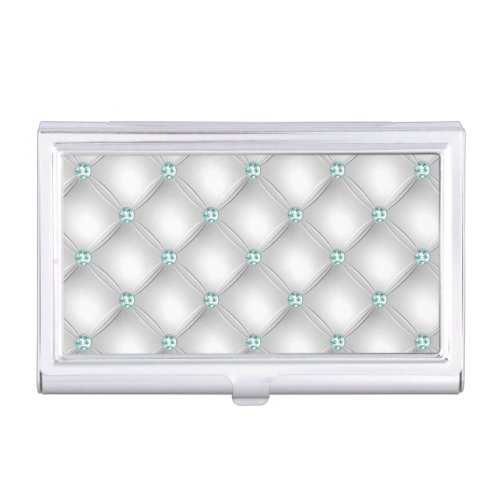 Metallic Satin White Mint Green Bling  Business Card Case