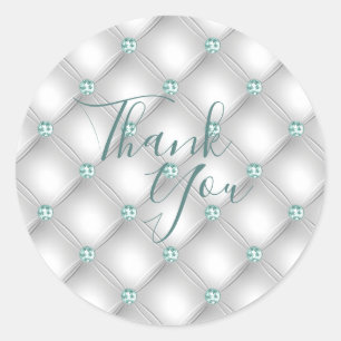 Metallic Satin White Mint Green Bling Glam Classic Round Sticker