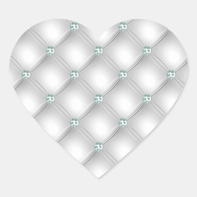 Metallic Satin White Mint Green Bling Glam Heart Sticker (Front)