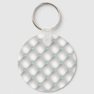 Metallic Satin White Mint Green Bling Glam  Keychain